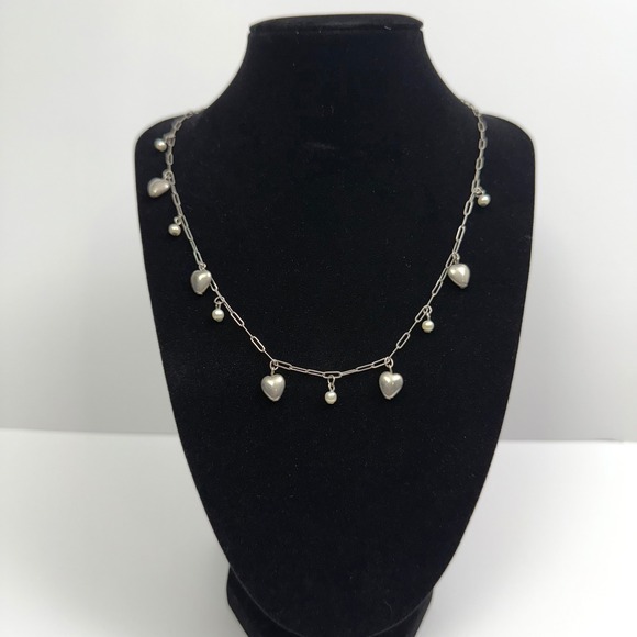 Necklace Heart Pearl Charm Silver Tone Dainty Chain Jewelry Fashion 9 in L - Picture 1 of 6